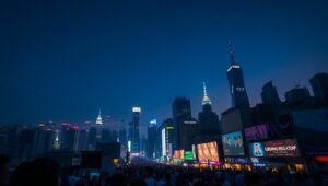 City Skyline Transition from Day to Night – free AI stock image