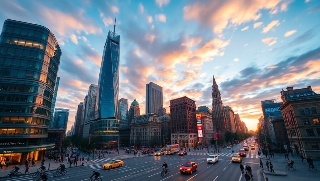 City Transition from Dawn to Dusk – free AI stock image