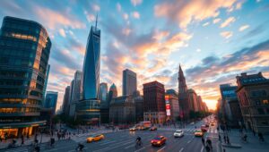 City Transition from Dawn to Dusk – free AI stock image