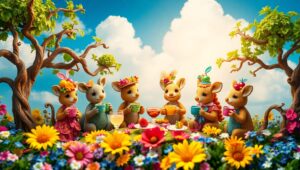 Clay Animals at a Garden Party – free AI stock image