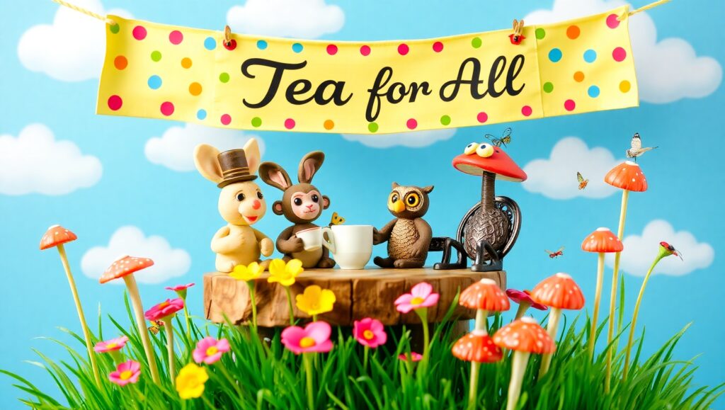 Clay Animals at a Tea Party – free AI stock image