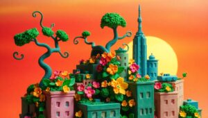 Clay Cityscape at Sunset – free AI stock image