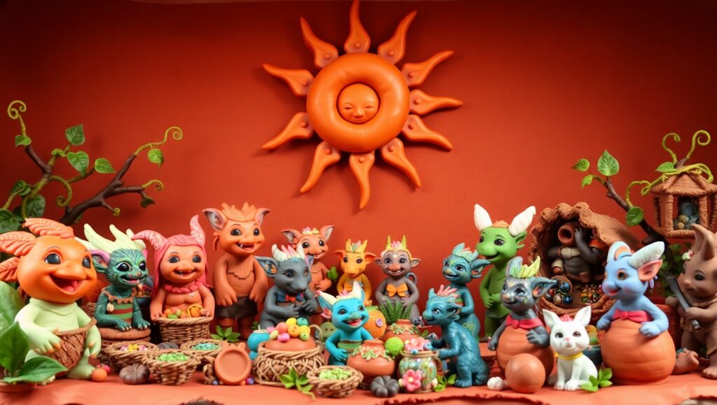 Clay Marketplace of Joyful Creatures – free AI stock image