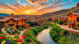 Clay Village at Sunset – free AI stock image