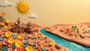 Clay Village in a Colorful Landscape – free AI stock image