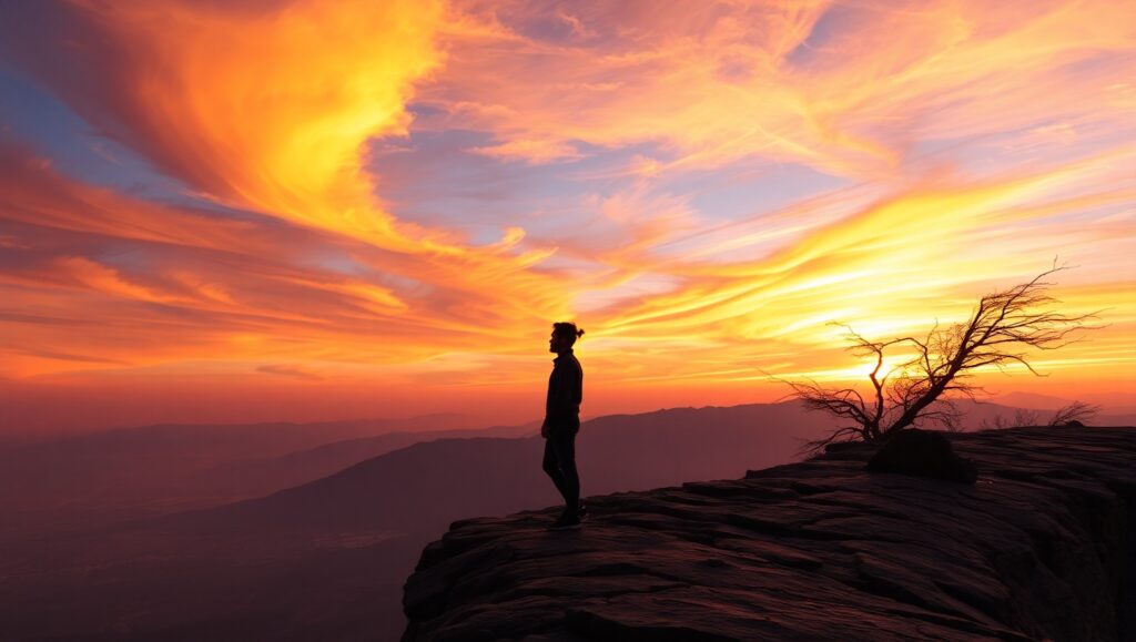 Cliffside Silhouette at Dusk – free AI stock image