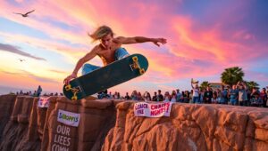 Cliffside Skateboarding Adventure – free AI stock image