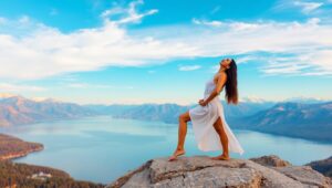 Cliffside Sunset Yoga Pose – free AI stock image