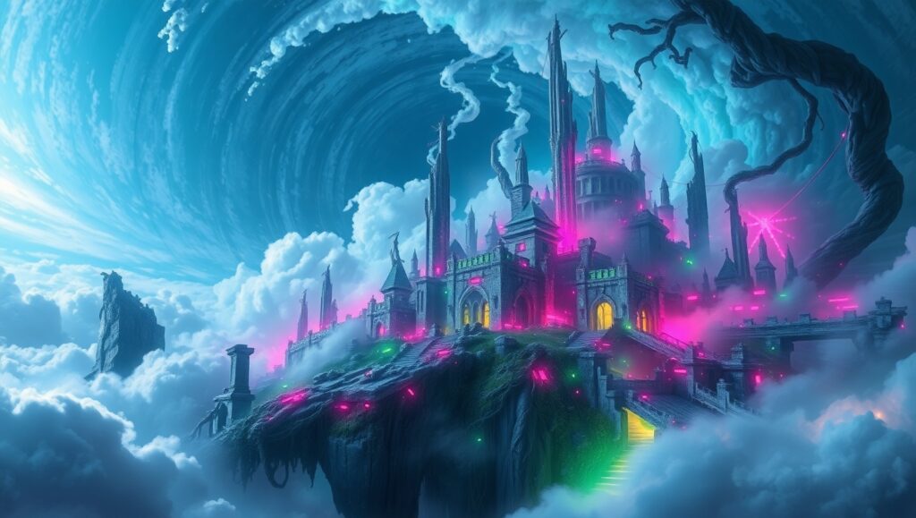 Cloud-City Distortion of Nature – free AI stock image