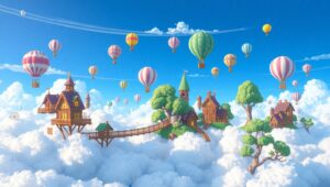 Cloud Village in Pixel Art Style – free AI stock image
