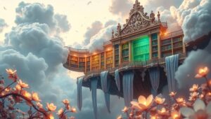 Cloudbound Library of Tomorrow – free AI stock image