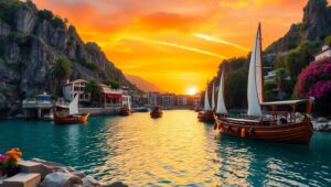 Coastal Serenity at Sunset – free AI stock image
