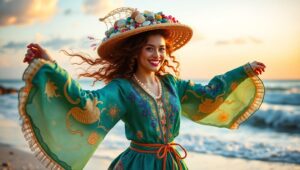 Coastal Village Festival Attire – free AI stock image