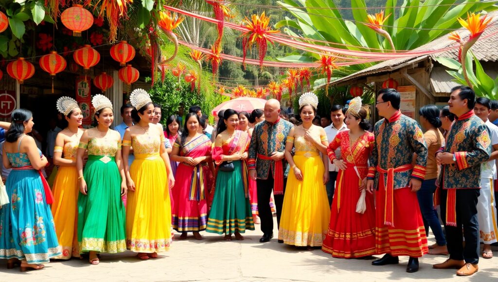 Coastal Village Festival Costume Celebration – free AI stock image