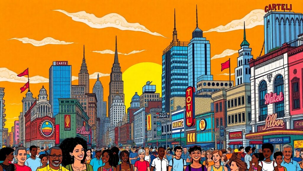 Colorful City Sunset Scene – free AI stock image