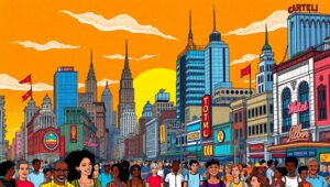 Colorful City Sunset Scene – free AI stock image