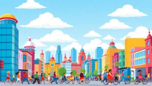 Colorful Cityscape in Flat Design – free AI stock image
