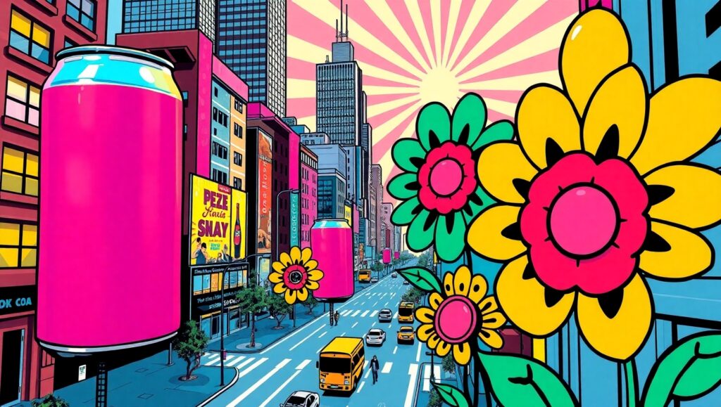 Colorful Cityscape in Pop Art Style – free AI stock image