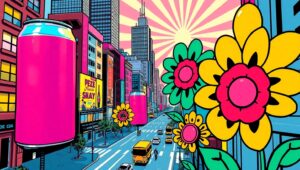 Colorful Cityscape in Pop Art Style – free AI stock image
