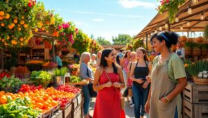 Colorful Farmers Market Gatherings – free AI stock image