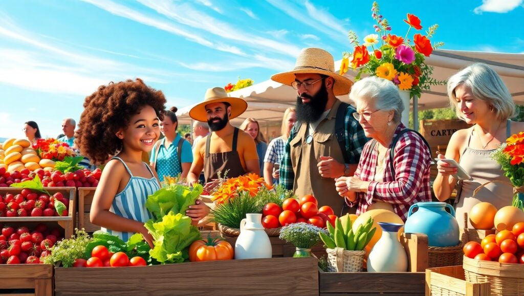 Colorful Farmers Market Scene – free AI stock image