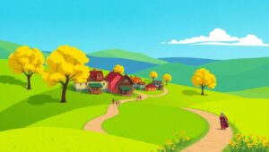 Colorful Flat Village in Nature – free AI stock image