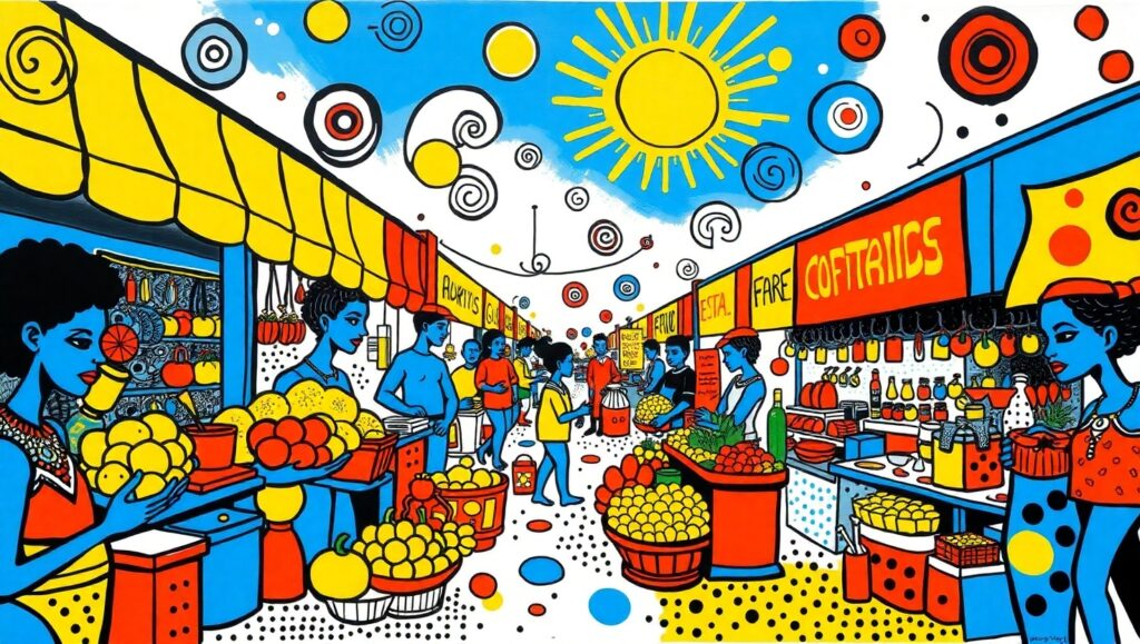 Colorful Market in Pop Art Style – free AI stock image