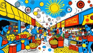 Colorful Market in Pop Art Style – free AI stock image