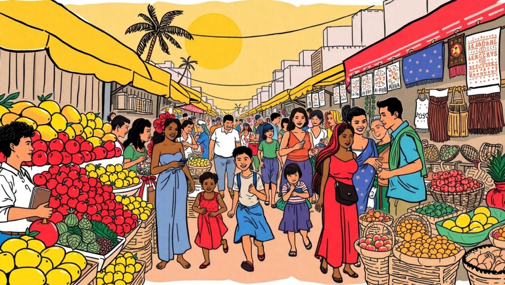 Colorful Market Vibes in Sketch – free AI stock image