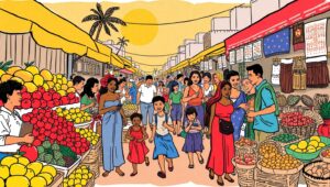 Colorful Market Vibes in Sketch – free AI stock image