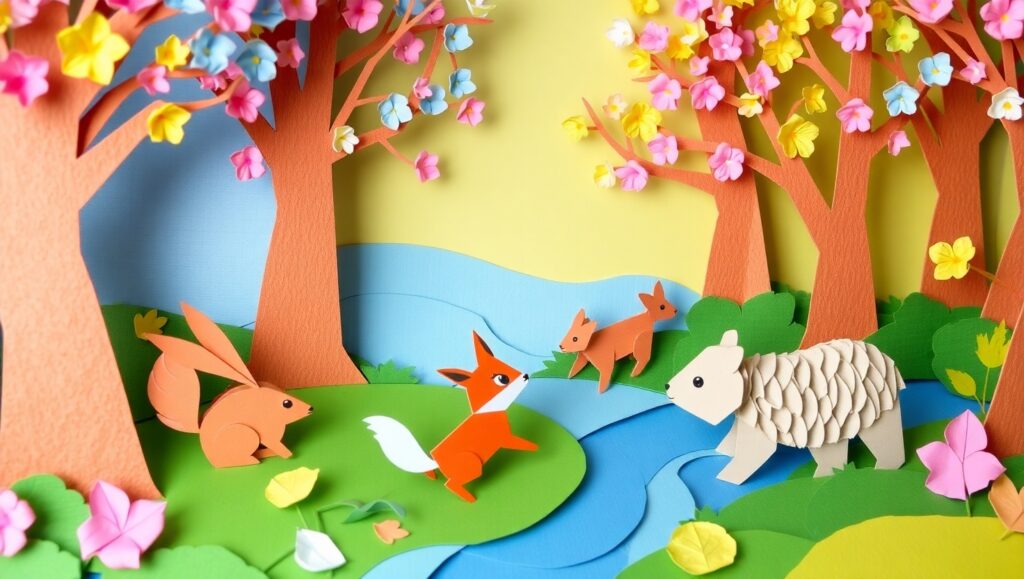 Colorful Paper Forest Adventure – free AI stock image