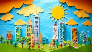 Colorful Papercraft City Adventure – free AI stock image