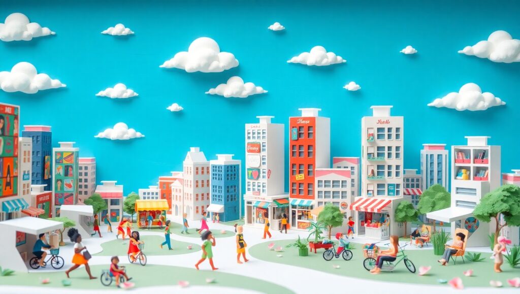 Colorful Papercraft Cityscape – free AI stock image