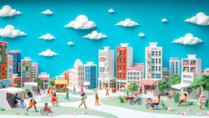 Colorful Papercraft Cityscape – free AI stock image