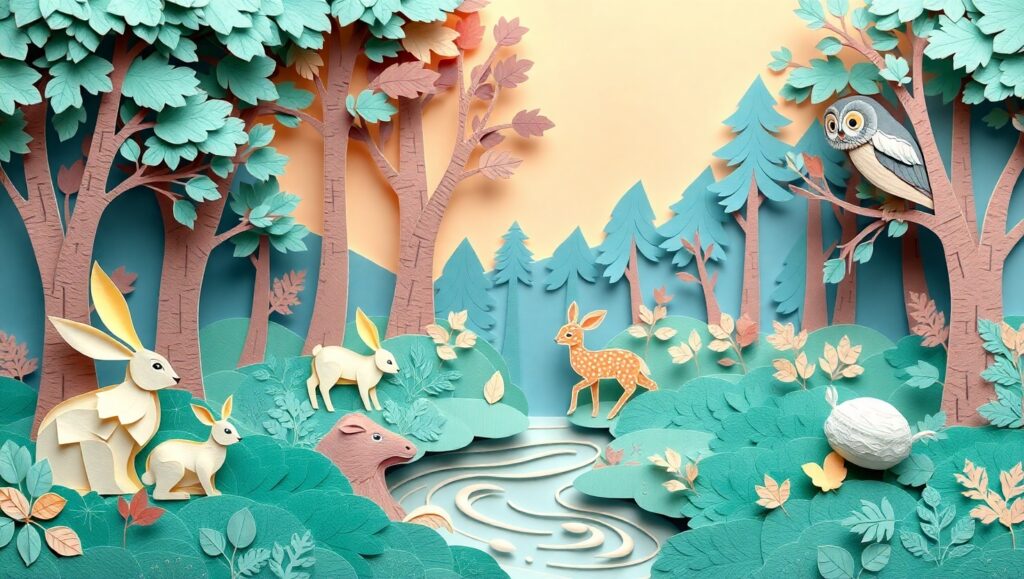 Colorful Papercraft Forest Scene – free AI stock image