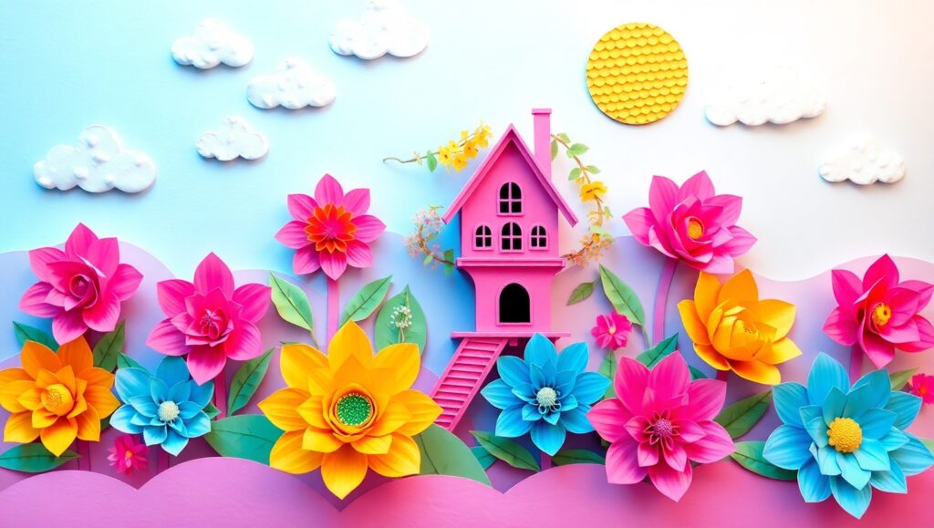 Colorful Treehouse in Papercraft Style – free AI stock image