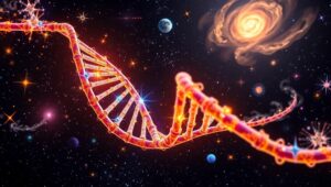 Cosmic DNA Spiral in Color – free AI stock image
