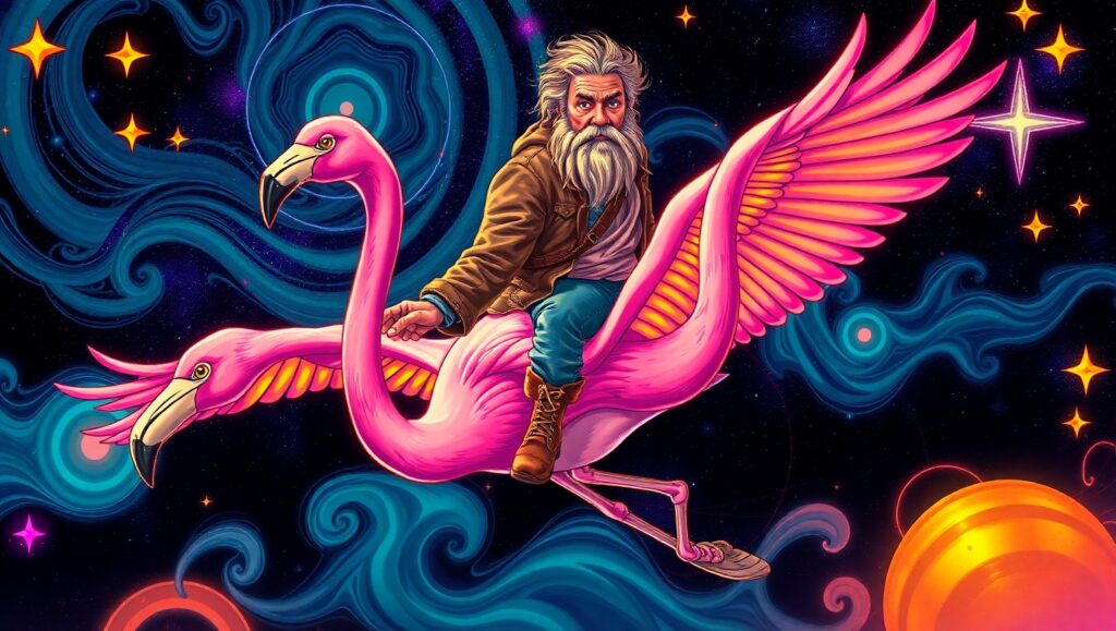 Cosmic Journey on Flamingo – free AI stock image