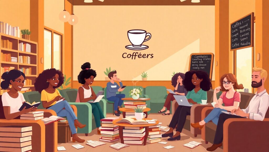 Cozy Coffee Shop in Flat Design – free AI stock image