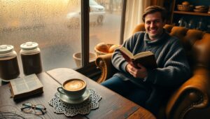 Cozy Coffee Shop Rainy Day – free AI stock image