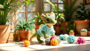 Cozy Dragon Playing with Yarn – free AI stock image