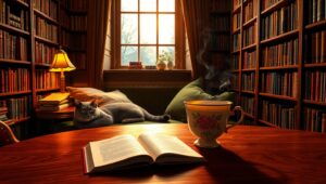 Cozy Evening in a Library – free AI stock image