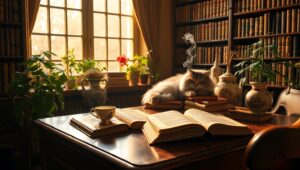 Cozy Library Escape – free AI stock image