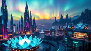 Crystal Spires in a Neon – free AI stock image