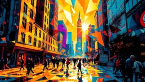 Cubist City Life in Color udC – free AI stock image