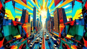 Cubist City Life in Color zjl – free AI stock image