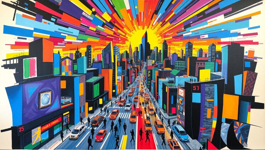 Cubist City Symphony in Color – free AI stock image