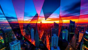 Cubist City Twilight – free AI stock image