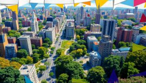 Cubist Cityscape and Nature Fusion – free AI stock image