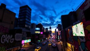 Cubist Cityscape at Twilight – free AI stock image